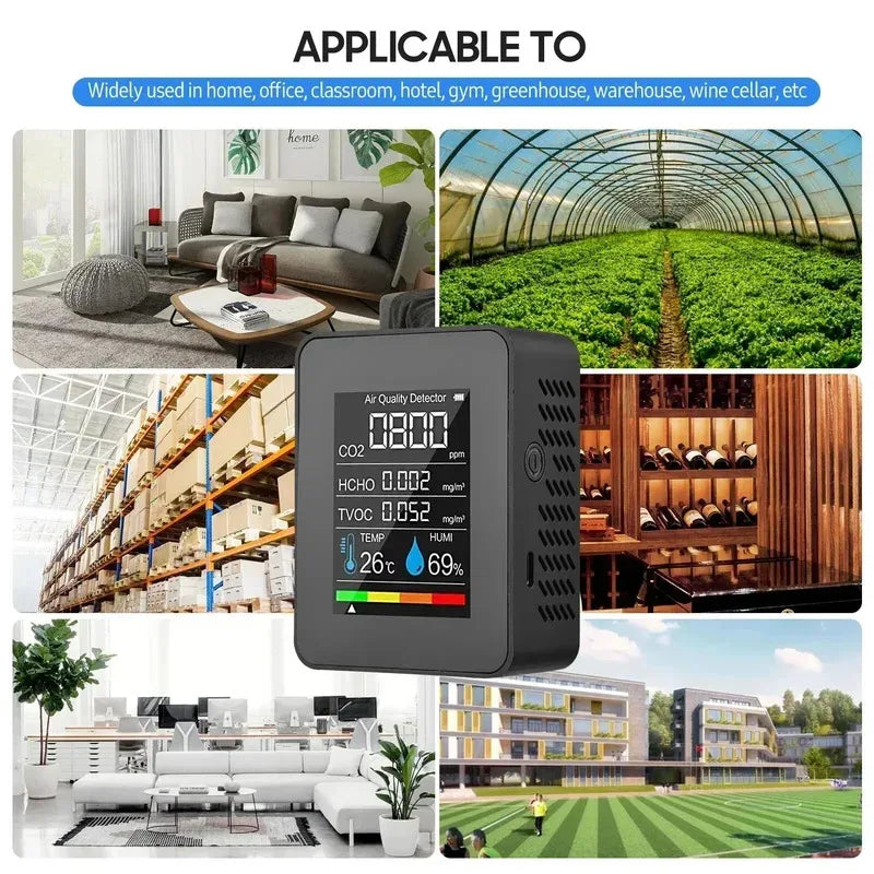 5-in-1 Smart Air Quality Monitor – eCO₂, TVOC, HCHO, Temperature & Humidity Tracker
